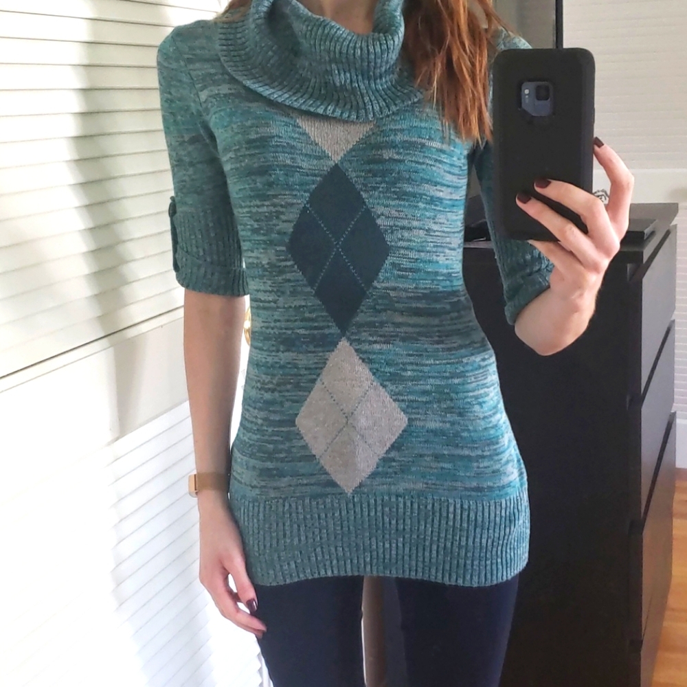 Argyle Cowl Neck Sweater - XS